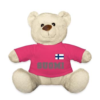 FINNLAND - SUOMI Trikot Look - Flagge auf Brust - Teddy - Pink - Vorne