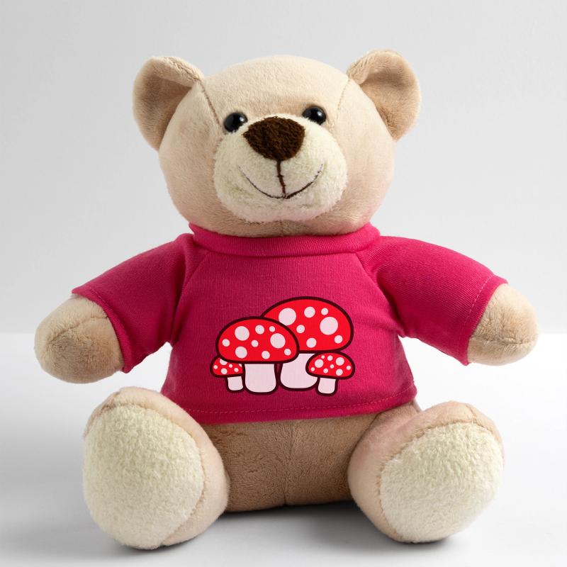 Many Mushrooms Red Dots Pattern Toadstool Fungus Teddy Bear