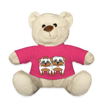 2 chiens Carlin Homme Femme Couple Deux Amoureux Amour - Nounours - rose - Devant