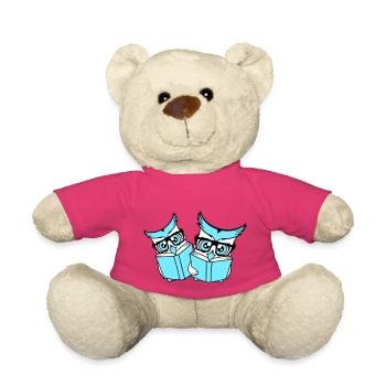 2 hiboux nerd duo geek livre lecture aigle hibou lunettes intelligent - Nounours - rose - Devant