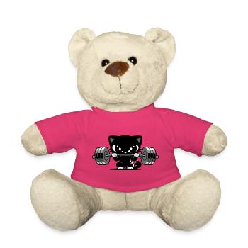 Fitness Cat with Dumbbell | Cute Gym Motif - Teddy Bear - pink - Front