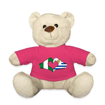 Drapeau du Nigéria et de l'Uruguay, mains en forme de cœur - Nounours - rose - Devant