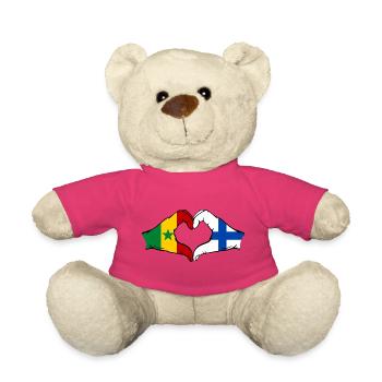 Sénégal Finlande Drapeau Mains Coeur Forme - Nounours - rose - Devant