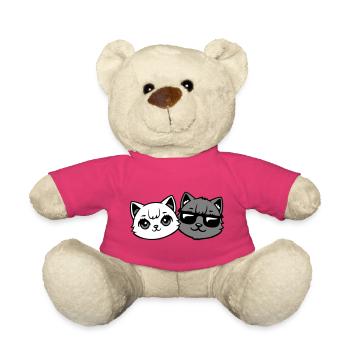 chatons mignons cool couple mâle chats noirs et blancs - Nounours - rose - Devant