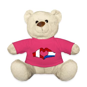 Drapeau Pérou-Hollande, mains en forme de cœur, utilisé - Nounours - rose - Devant