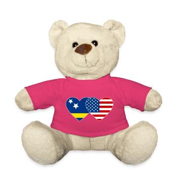 Curacao USA Flag Heart Used - Teddy Bear - pink - Front