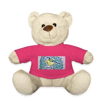 Blaumeise für Vogel-Fans  Linolstil Watercolor - Teddy - Pink - Vorne