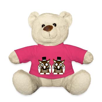 2 Eulen Zylinder Hut Monokel Brille reiche Herren - Teddy - Pink - Vorne
