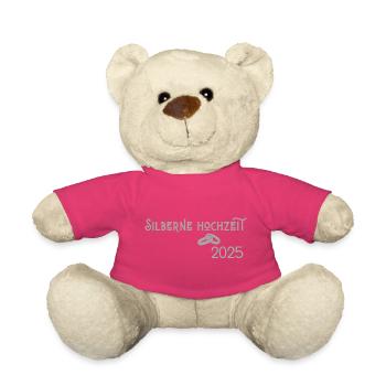 Silberne Hochzeit 2025 mit Ringen Jugendstil - Teddy - Pink - Vorne