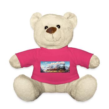 Nostalgic Railway Train with Steam Locomotive - Teddy Bear - pink - Front