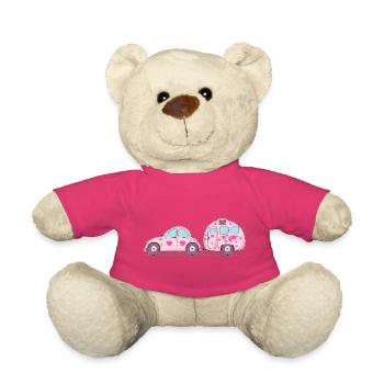 Car with caravan Pink Heart - Teddy Bear - pink - Front
