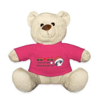 Vœux de Noël mamie et grand-père - Nounours - rose - Devant