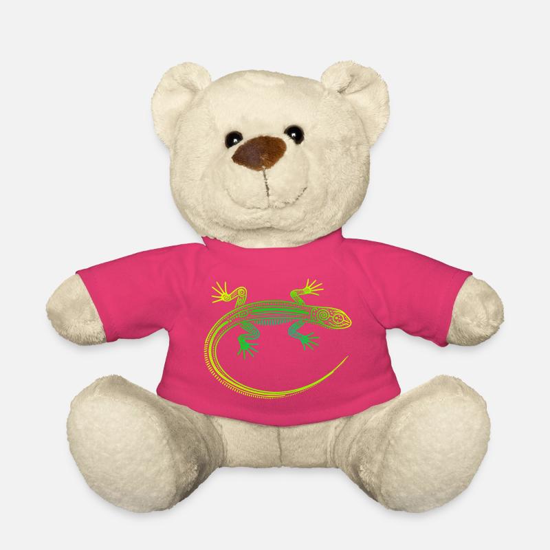 Lizard Aboriginal motifs, tribal gradient green yellow - Teddy Bear - pink