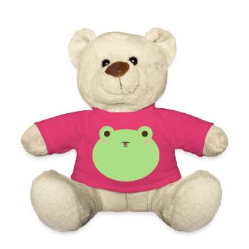 Cute Frog Cartoon Face Design - Teddy Bear - pink - Front