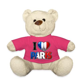 I Love Paris – Cœur tricolore et tour Eiffel - Nounours - rose - Devant
