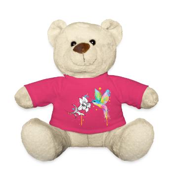 Colorful Hummingbird with Flower – Graffiti Style - Teddy Bear - pink - Front