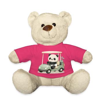 Illustration de panda en voiturette de golf - Nounours - rose - Devant