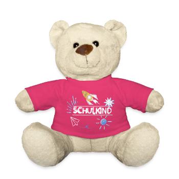 Schulkind 2026 Junge Rakete Blau Schulanfang - Teddy - Pink - Vorne