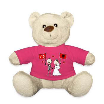 Couple de mariés, drapeau de la Turquie et de l’Albanie - Nounours - rose - Devant