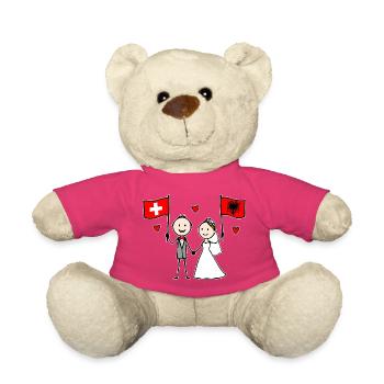 Couple de mariage Suisse Albanie Drapeau - Nounours - rose - Devant