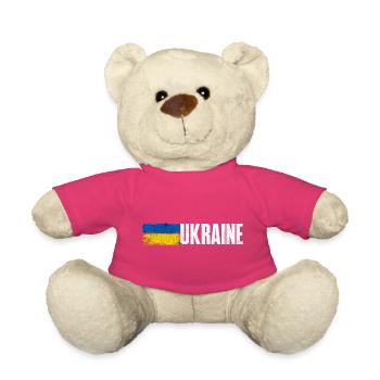 Brushed Ukraine Flag Bold Typography - Teddy Bear - pink - Front