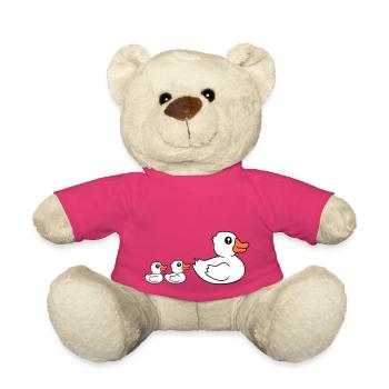 3 Ducks Family Mom Mom Two Kids Baby Dad - Teddy Bear - pink - Front