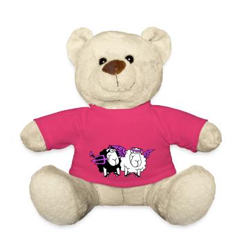 2 Sheep Angel Devil Satan Hell Evil Heaven Good - Teddy Bear - pink - Front