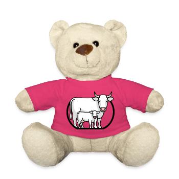 Vache avec veau – Art fermier minimaliste - Nounours - rose - Devant