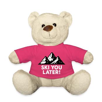 Montagnes enneigées – À bientôt pour skier ! - Nounours - rose - Devant
