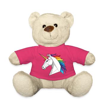 Geometrisches Einhorn mit Regenbogen - Teddy - Pink - Vorne