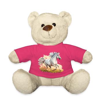 Cheval aquarelle sautant par-dessus le pâturage - Nounours - rose - Devant