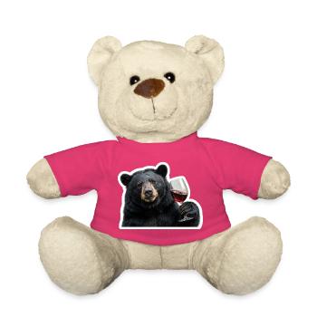 Entspannter Schwarzbaer mit Glas Rotwein - Teddy - Pink - Vorne