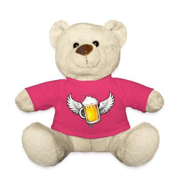 Bierkrug mit Flügeln – cooles Fun-Motiv  - Teddy - Pink - Vorne