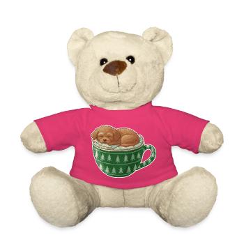Schlafender Welpe im grünen Becher - Teddy - Pink - Vorne