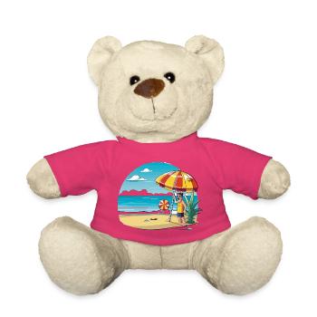 Dessin animé de vacances à la plage avec parapluie - Nounours - rose - Devant