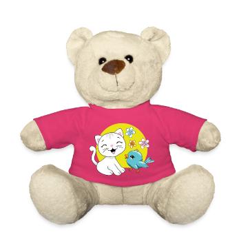 The white kitten and the blue birdie - Teddy Bear - pink - Front