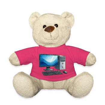 Illustration de station de travail pour PC rétro - Nounours - rose - Devant