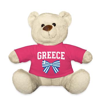 GREECE Schriftzug und blau weiße Schleife - Teddy - Pink - Vorne