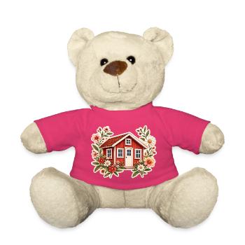 Rotes Schwedenhaus mit Blumen im Tinyhaus Stil  - Teddy - Pink - Vorne