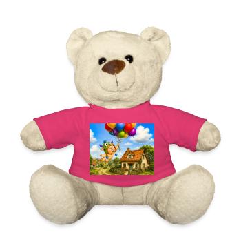 Bébé ballon au-dessus de la maison douillette - Nounours - rose - Devant