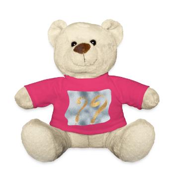 Golden question marks on blue - Teddy Bear - pink - Front