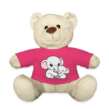 Mother elephant cuddling with her little baby - Teddy Bear - pink - Front