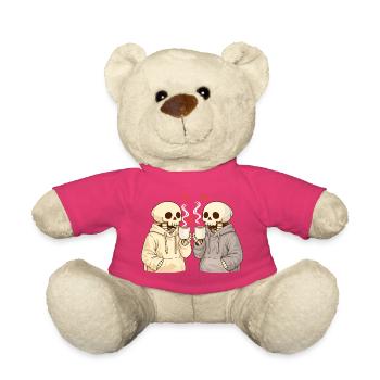 Cozy Skelett Paar mit Tassen – Warme Momente - Teddy - Pink - Vorne