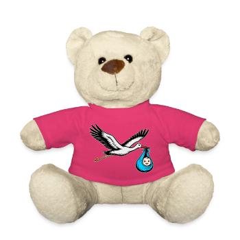 Fliegender Storch mit Baby blau - Teddy - Pink - Vorne