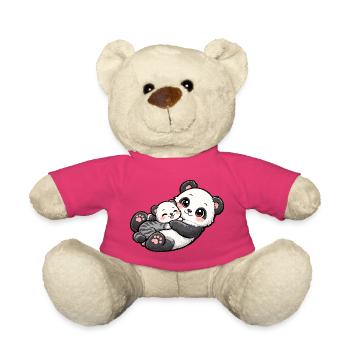 Maman panda se blottit contre son doux petit - Nounours - rose - Devant
