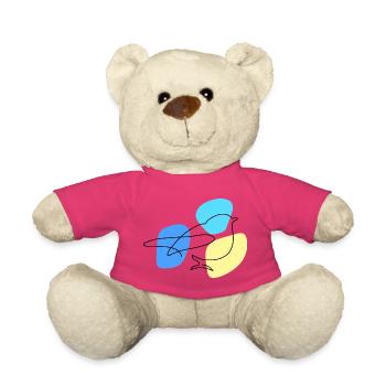 Lineart Blue with Pastel Shapes - Teddy Bear - pink - Front