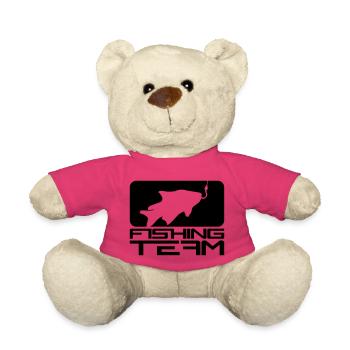 black fishing team sport logo caught fish ang - Teddy Bear - pink - Front