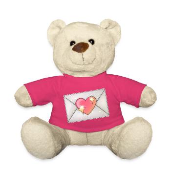 Coeur dans l’enveloppe Illustration romantique - Nounours - rose - Devant