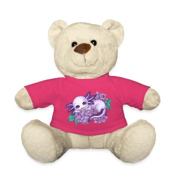 Axolotl in Lila mit Blume Blüte Hortensie - Teddy - Pink - Vorne