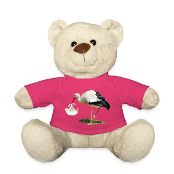 Cigogne avec bébé dans une écharpe - Nounours - rose - Devant